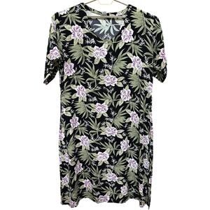 Anna Ocean Women Maxi Dress Plus 2X Black Green Purple Floral Tropical Hawaiian